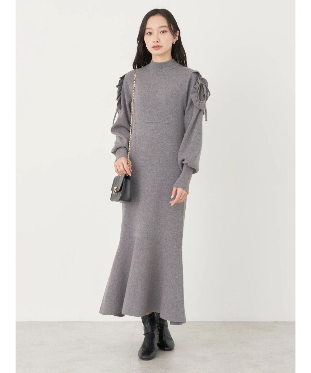 earth music&ecology 袖シアーフリルニットワンピース 