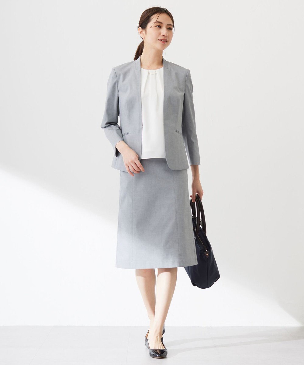 J.PRESS LADIES 【セットアップ対応・洗える・撥水・防汚】コットンFITTYシャーク ノーカラー ジャケット 