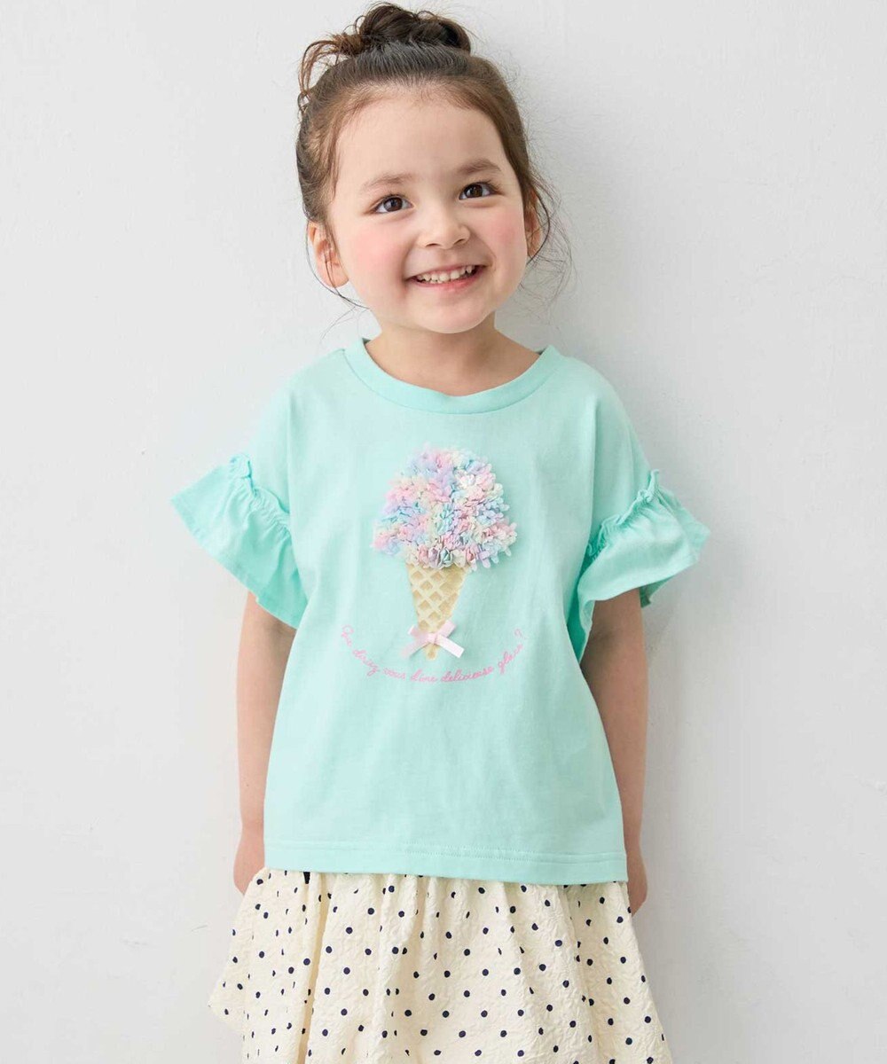 ANY KIDS 【綿100%】ひんやり フリル袖 もしゃもしゃTシャツ 