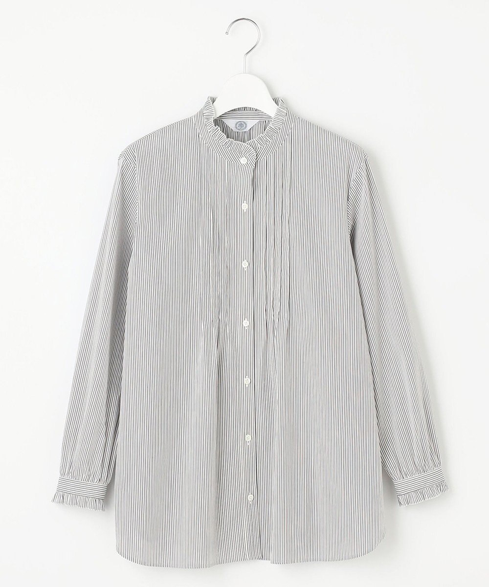 J.PRESS LADIES 【洗える】BEZ C/Ny ドビーストライプ フリルネック ブラウス 