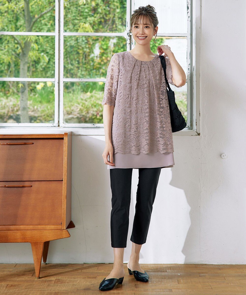 Tiaclasse 【洗える】スカラップレースチュニックブラウス 