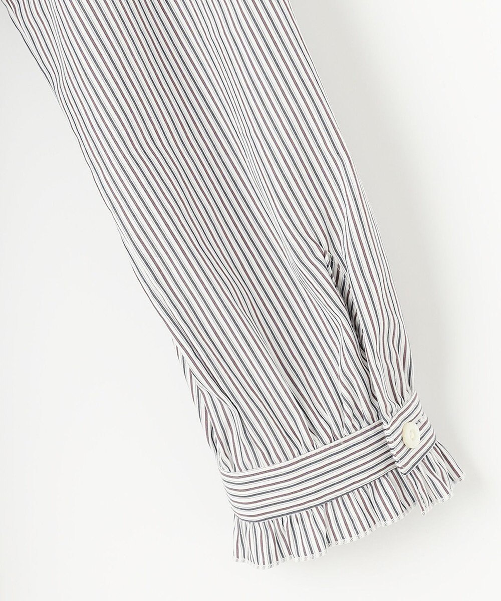 J.PRESS LADIES 【洗える】BEZ C/Ny ドビーストライプ フリルネック ブラウス 