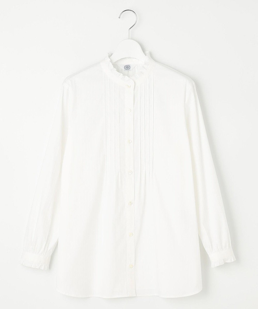 J.PRESS LADIES 【洗える】BEZ C/Ny ドビーストライプ フリルネック ブラウス 