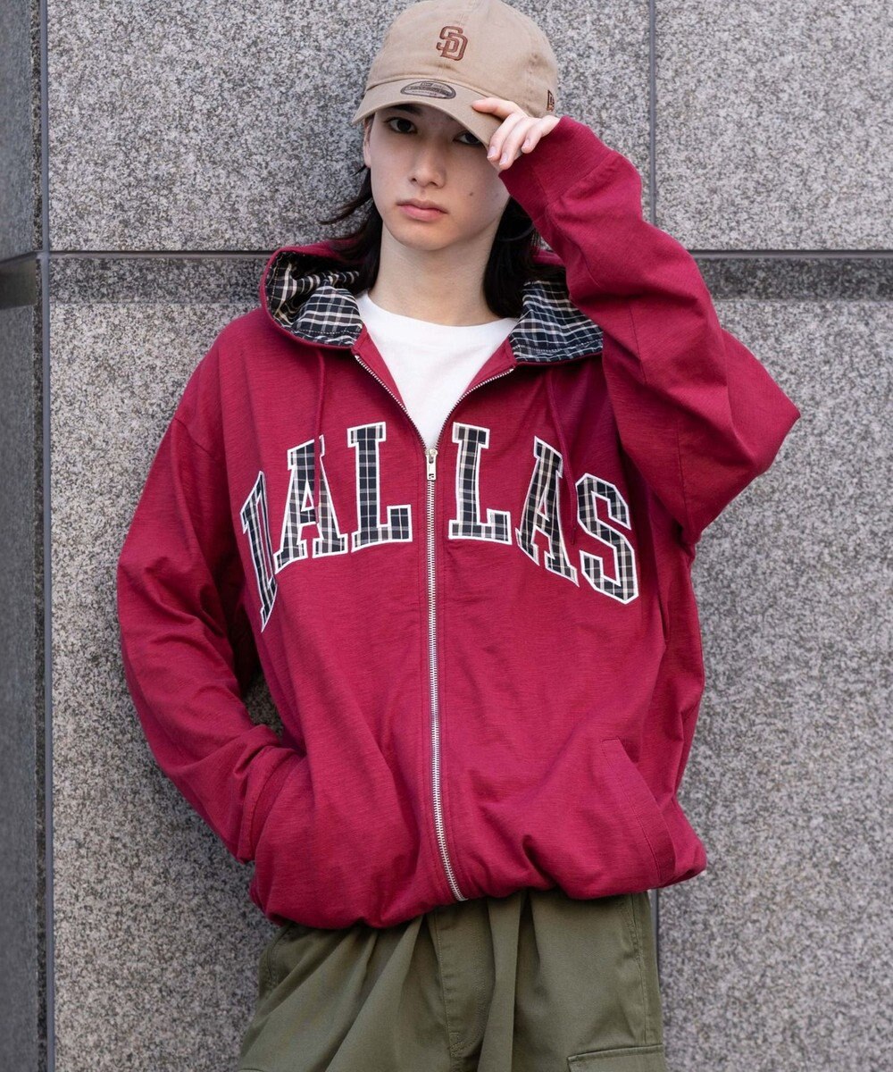 WEGO 【ユニセックス着用ITEM/MLサイズ展開】スラブチェックロゴジップパーカー 