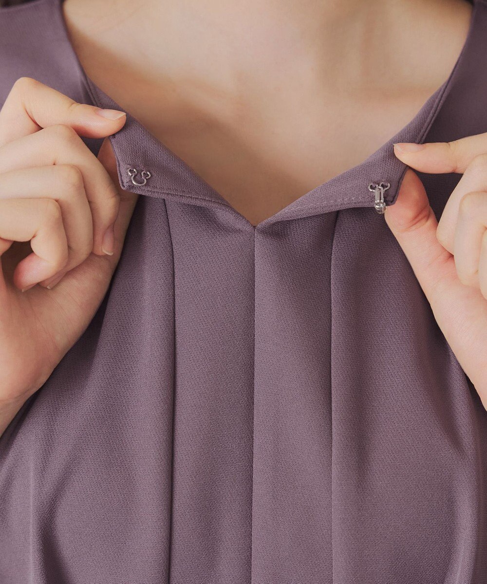 Tiaclasse 【洗える】ビジュー付きフロント切替タックワンピース 