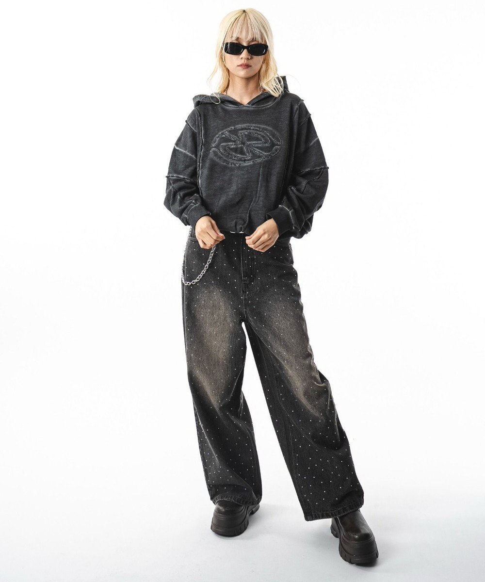 WEGO 【ユニセックス着用ITEM】スーパーバギーラインストーンデニムパンツ 