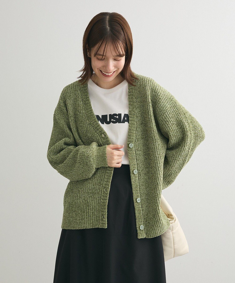 Green Parks ベロアモールＶネックカーディガン 