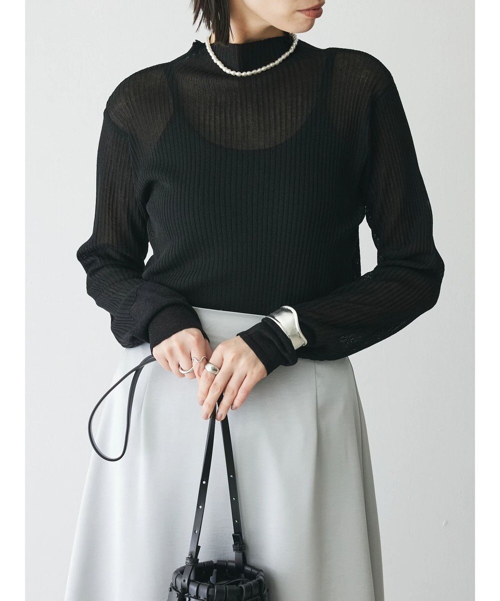 Green Parks AnriettMusee ラメ切替スリーブリブシアーニット 