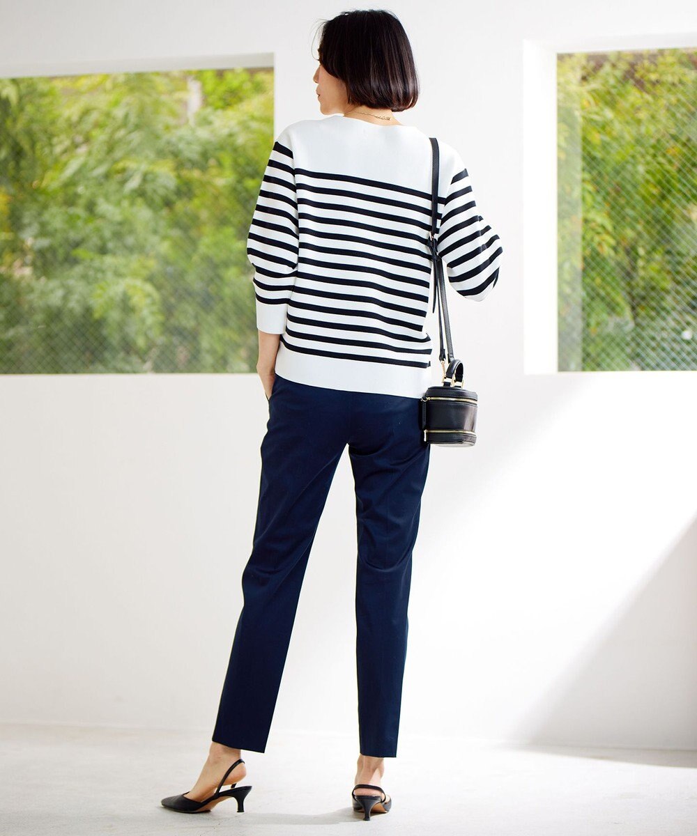 自由区 【接触冷感・洗える】コットンサテンストレッチテーパード パンツ 