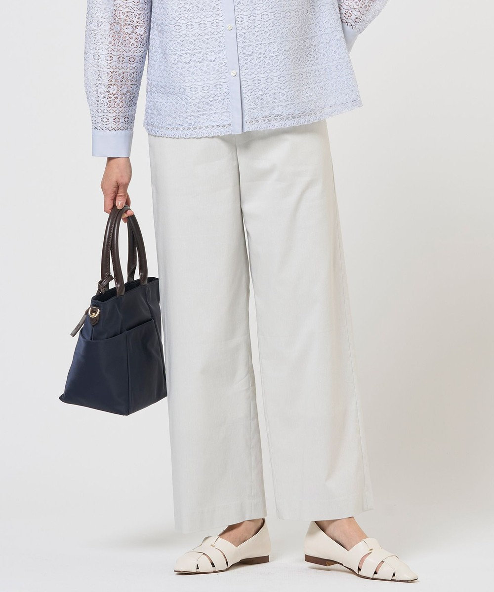 J.PRESS LADIES セルロースリネンストレッチ セミワイド パンツ 