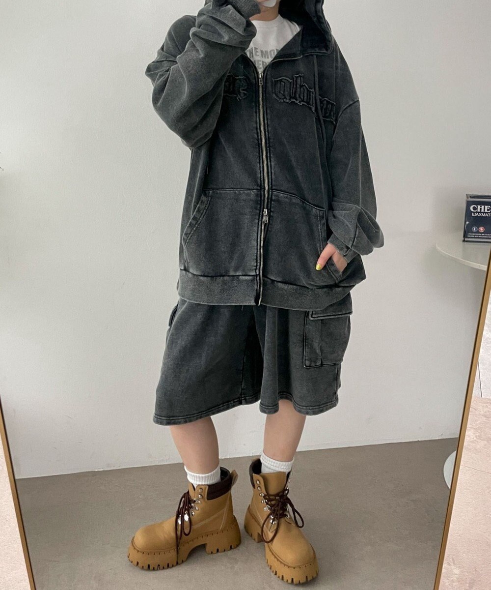 WEGO ロゴヴィンテージウォッシュジップパーカー 