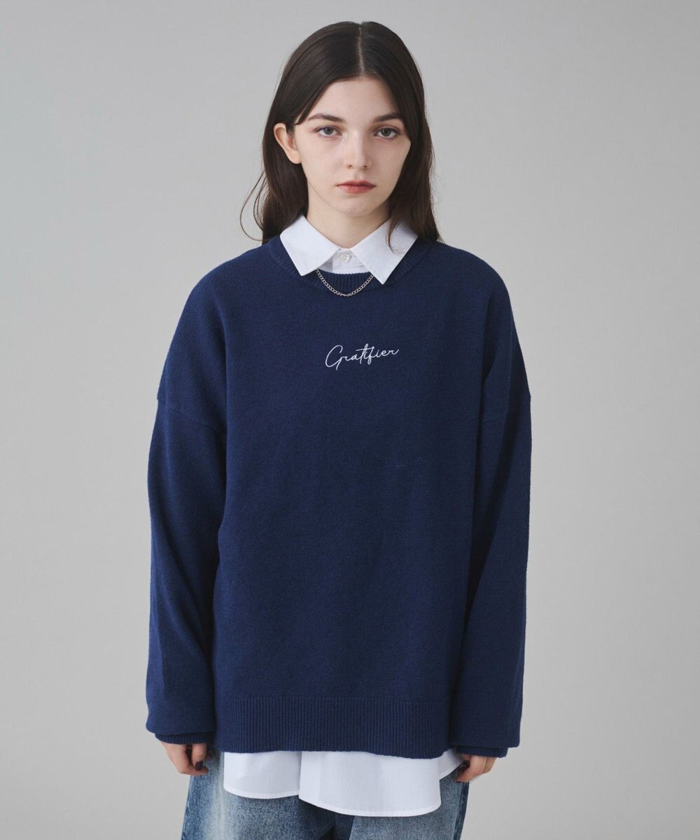 WEGO 【ユニセックス着用ITEM/SMLサイズ展開】アクセ付きワンポイントニットプルオーバー 