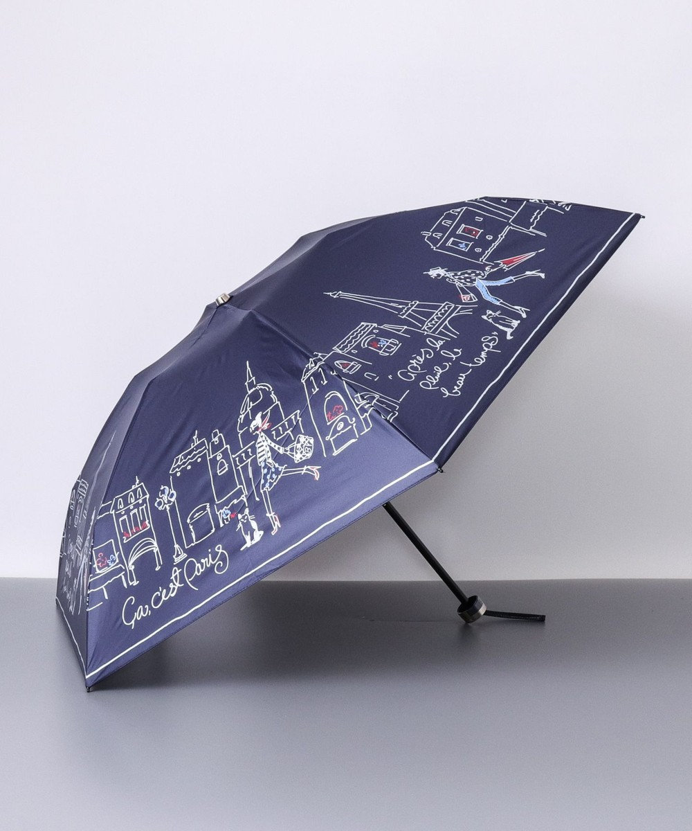 AURORA BLAO (ブラオ) イラスト柄 晴雨兼用傘 (折り畳み・ミニ) ネイビー