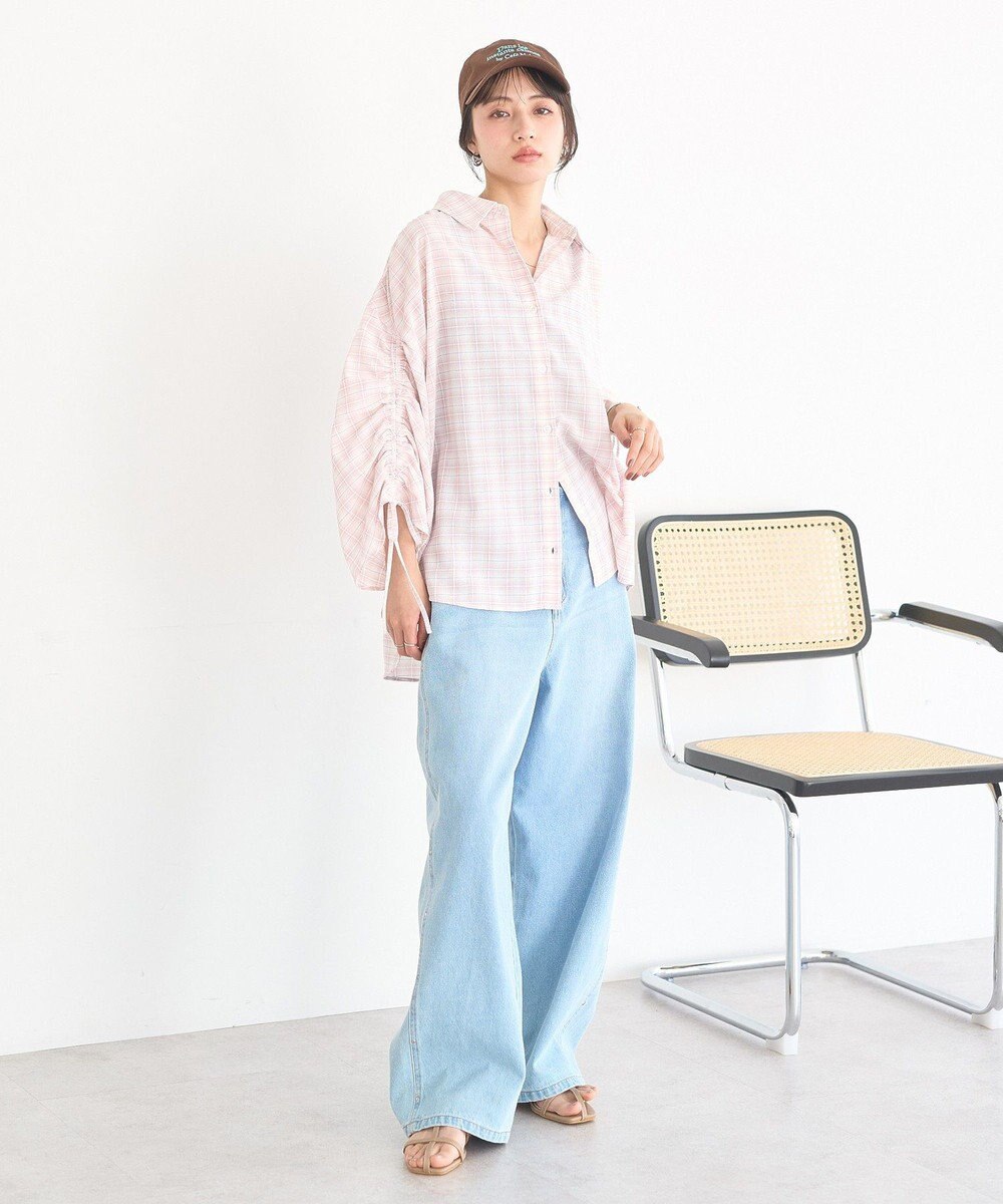 earth music&ecology シャーリングスリーブチェックシャツ 