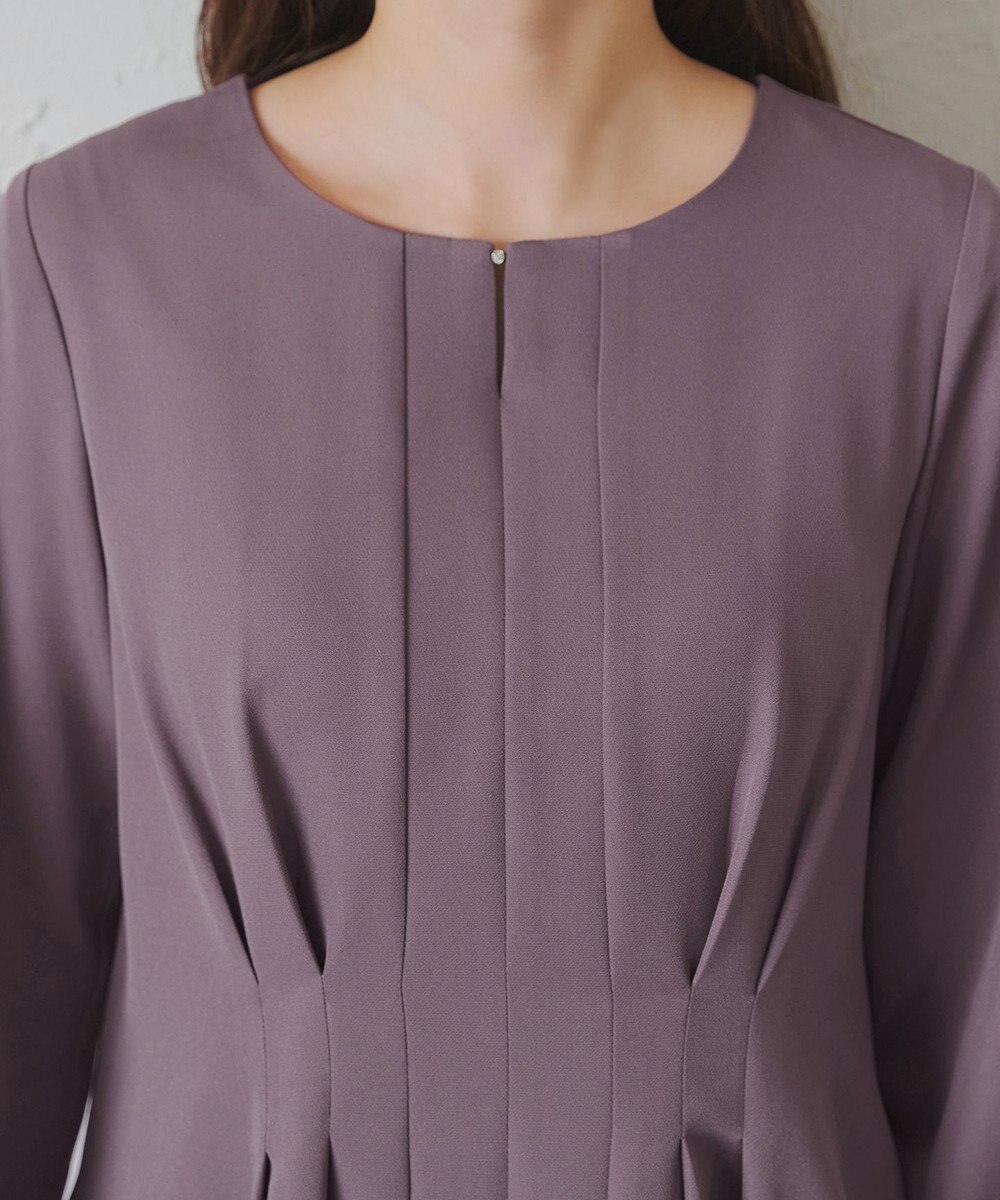 Tiaclasse 【洗える】ビジュー付きフロント切替タックワンピース 