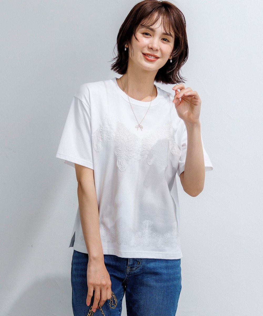 組曲 【WEB限定】トロンプルイユ レースキャミソール Ｔシャツ 