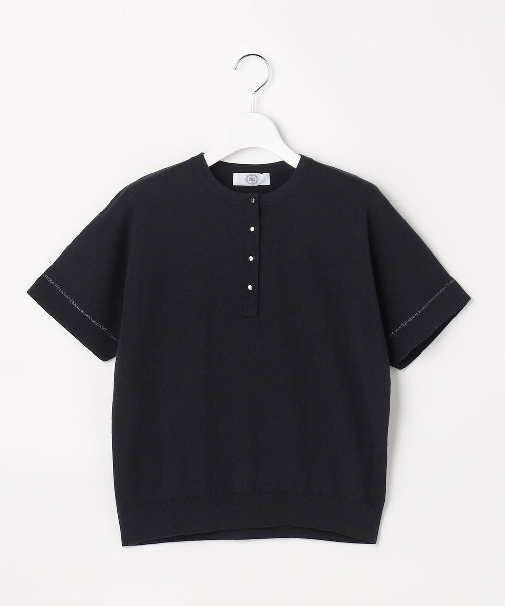 J.PRESS LADIES COOL MINT COTTON POLYESTER ヘンリーネック ニット プルオーバー 