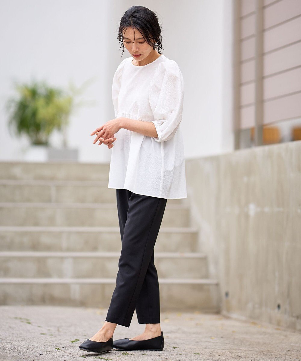 ANY 【WEB限定/洗濯機可】サッカーギャザーペプラムブラウス 