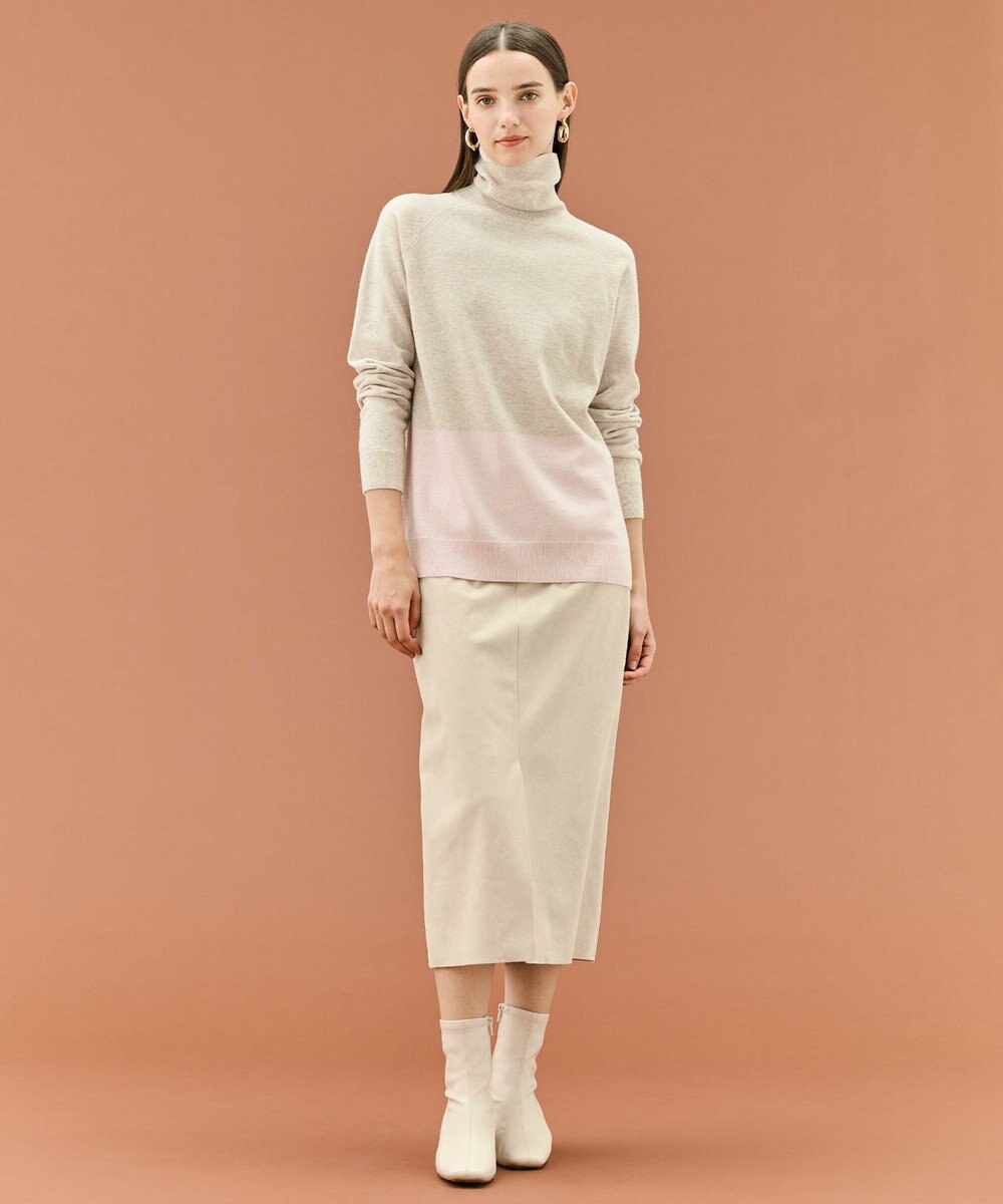 BEIGE， 【WEB限定・洗える】DEMING / バイカラーウールタートルネックニット 