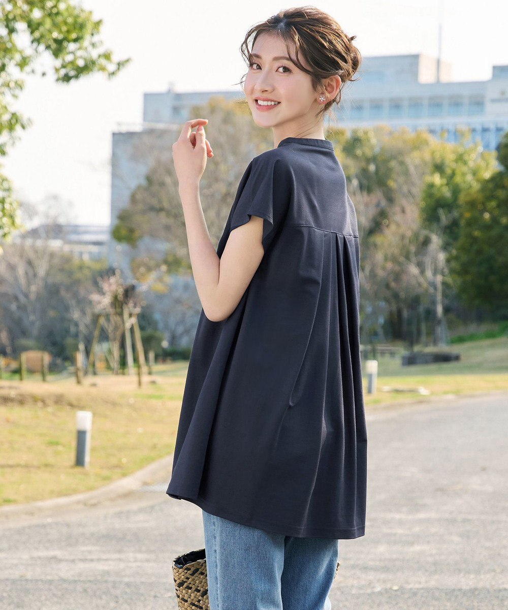 Tiaclasse L 【冷凛(ひやりん)カノコ】スキッパー襟フレンチスリーブチュニック 