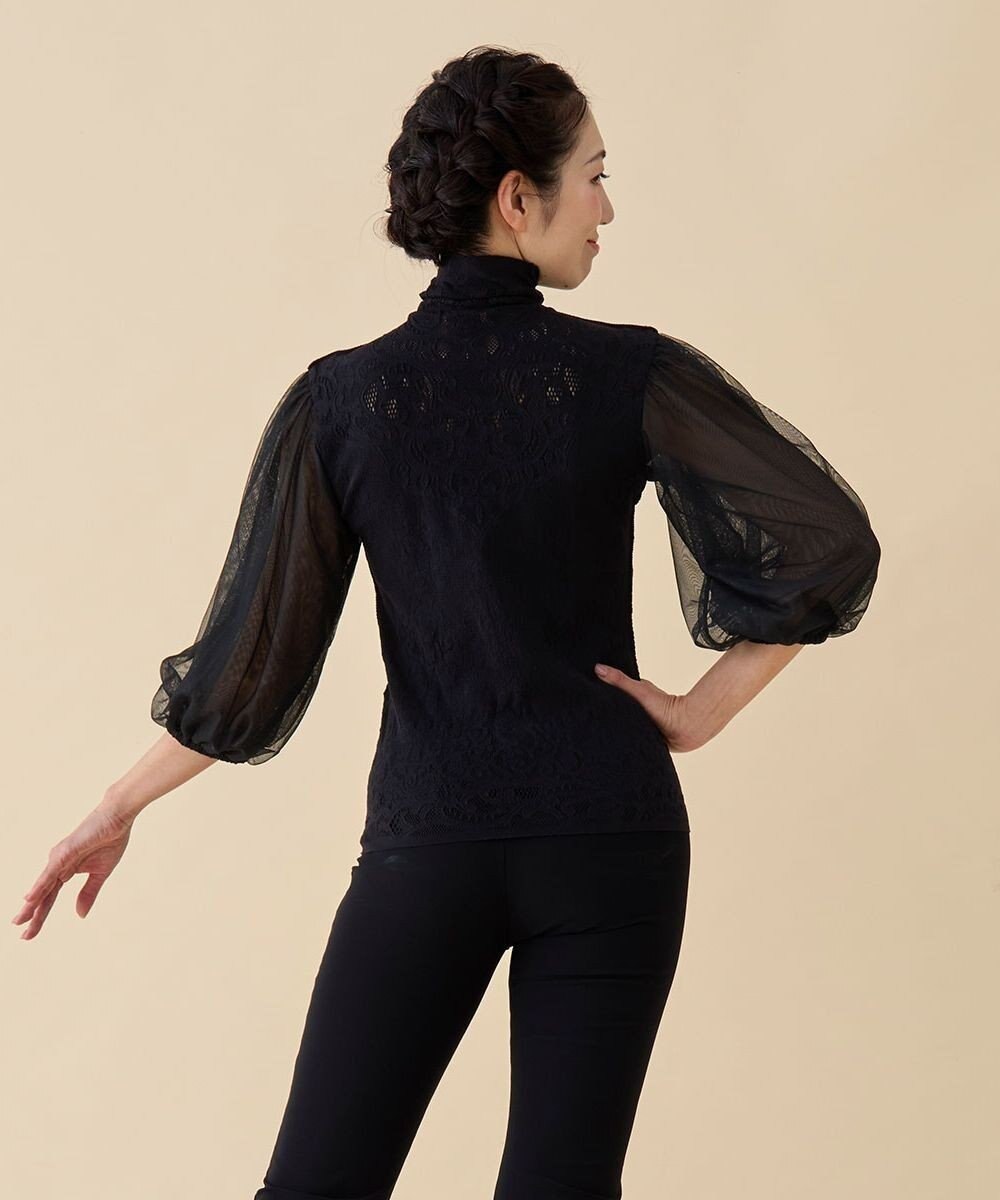 Chacott 【ノーソーイングニット】チュールスリーブハイネックトップ 