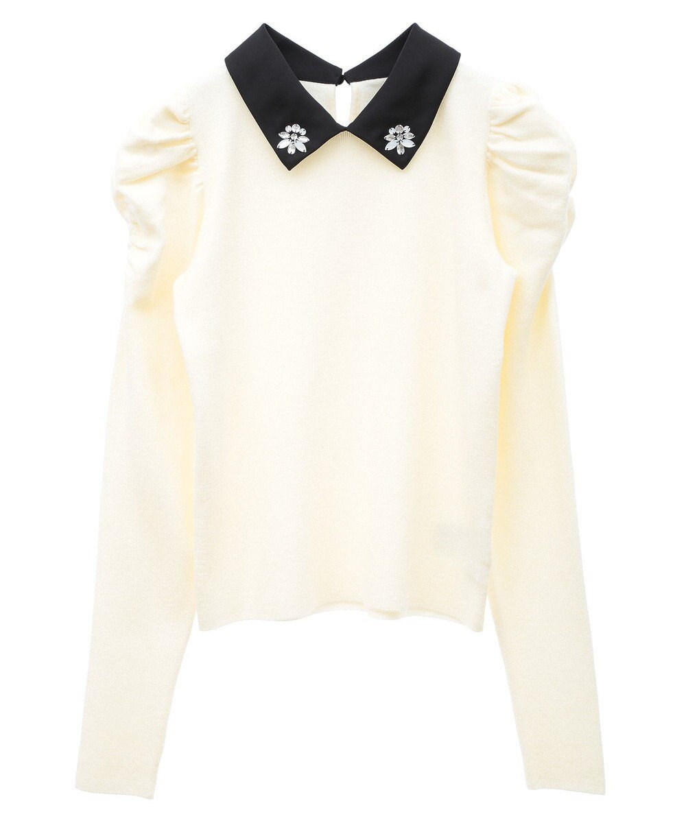 earth music&ecology 襟ビジュー付きニットプルオーバー 