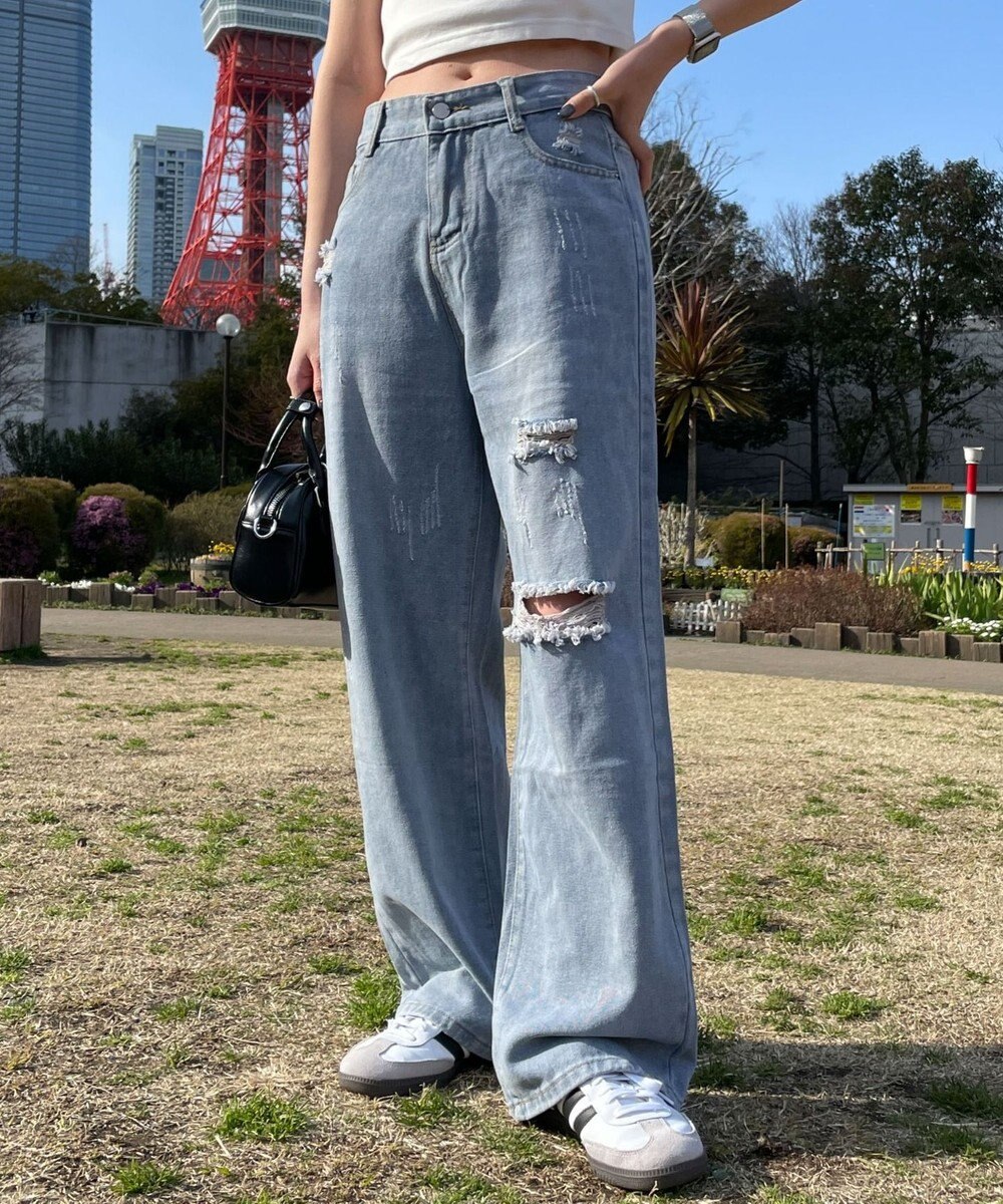 WEGO ダメージレギュラーデニム 