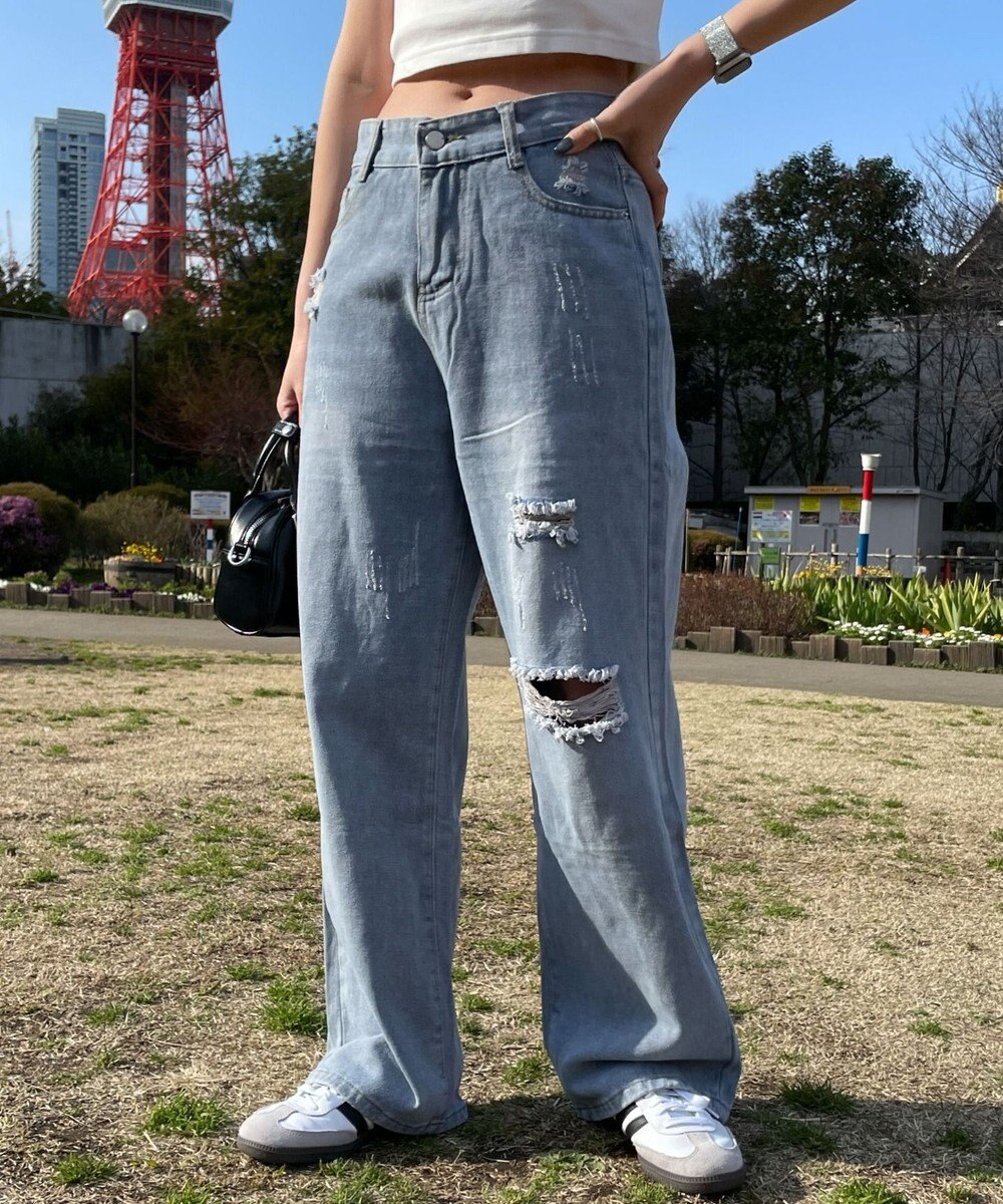 WEGO ダメージレギュラーデニム 