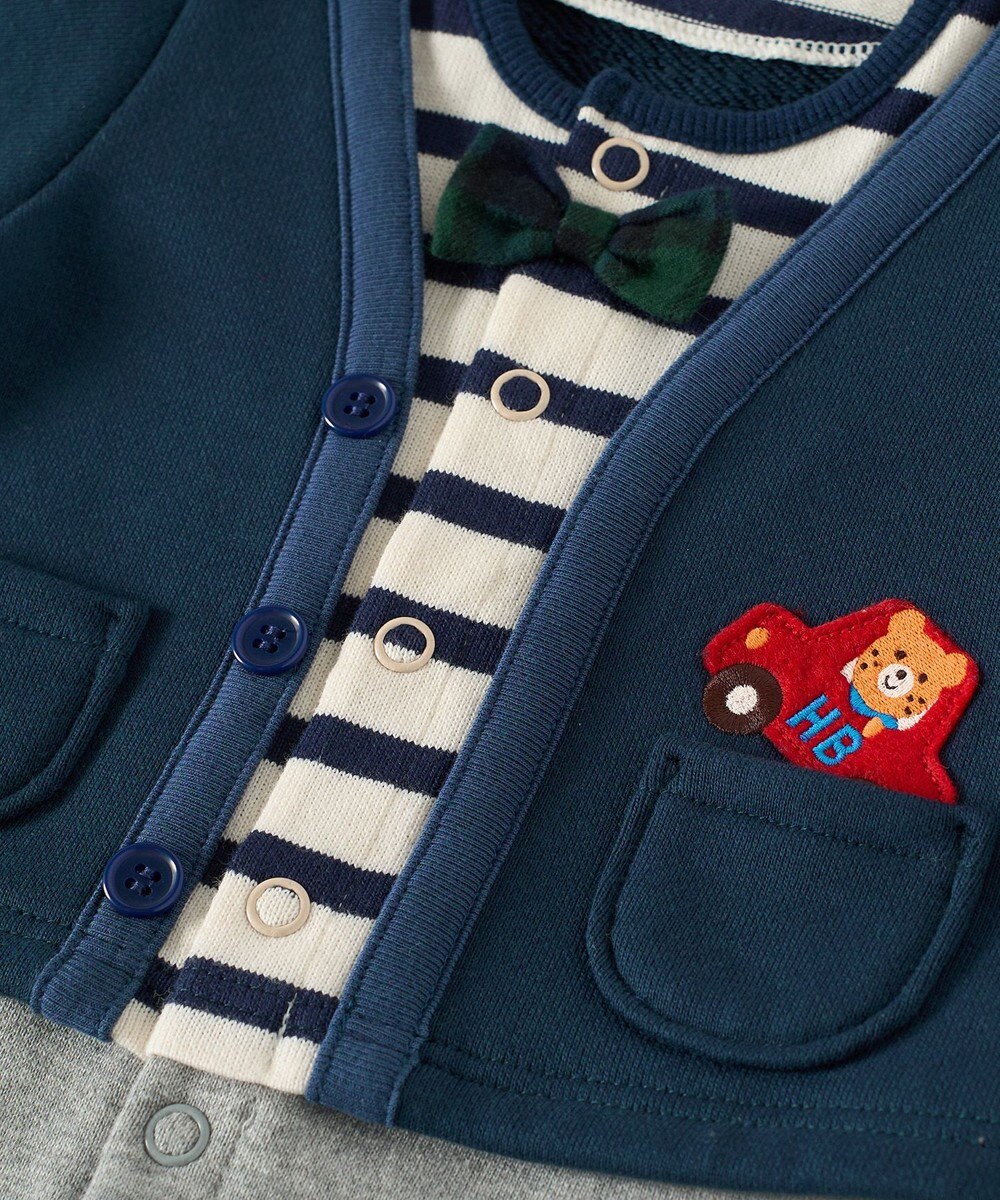 MIKI HOUSE HOT BISCUITS 【70-80cm】カーディガン重ね着風 カバーオール 