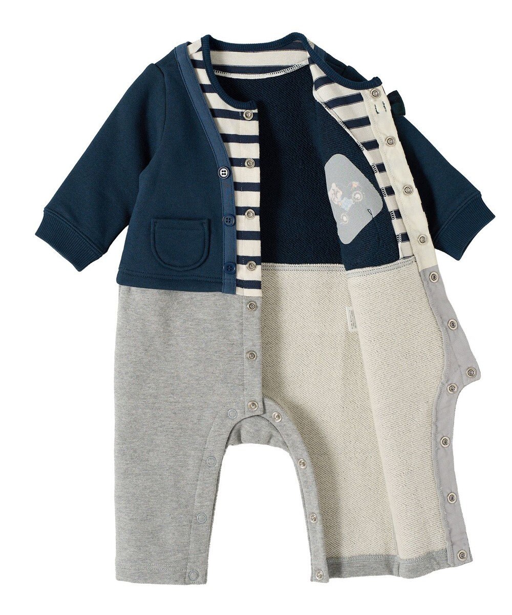 MIKI HOUSE HOT BISCUITS 【70-80cm】カーディガン重ね着風 カバーオール 