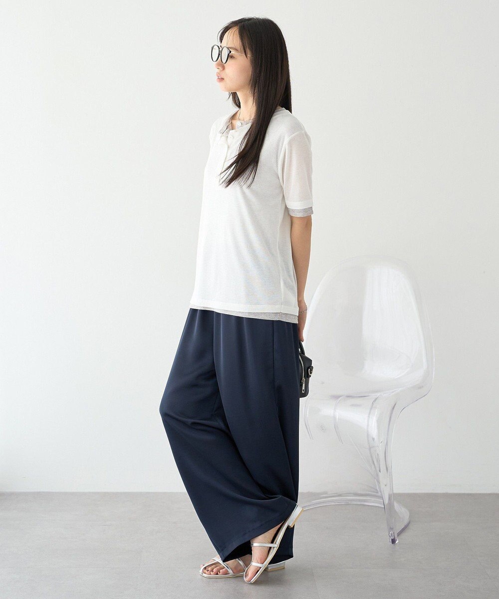 earth music&ecology シアーレイヤード風5分袖プルオーバー 