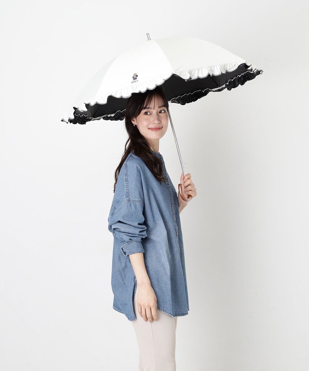 MOONBAT 【WEB限定/遮光率100%/遮熱/UV】POLO RALPH LAUREN（ポロ ラルフローレン）晴雨兼用日傘 ワンポイント ポロベア刺繍 フリル 長傘 