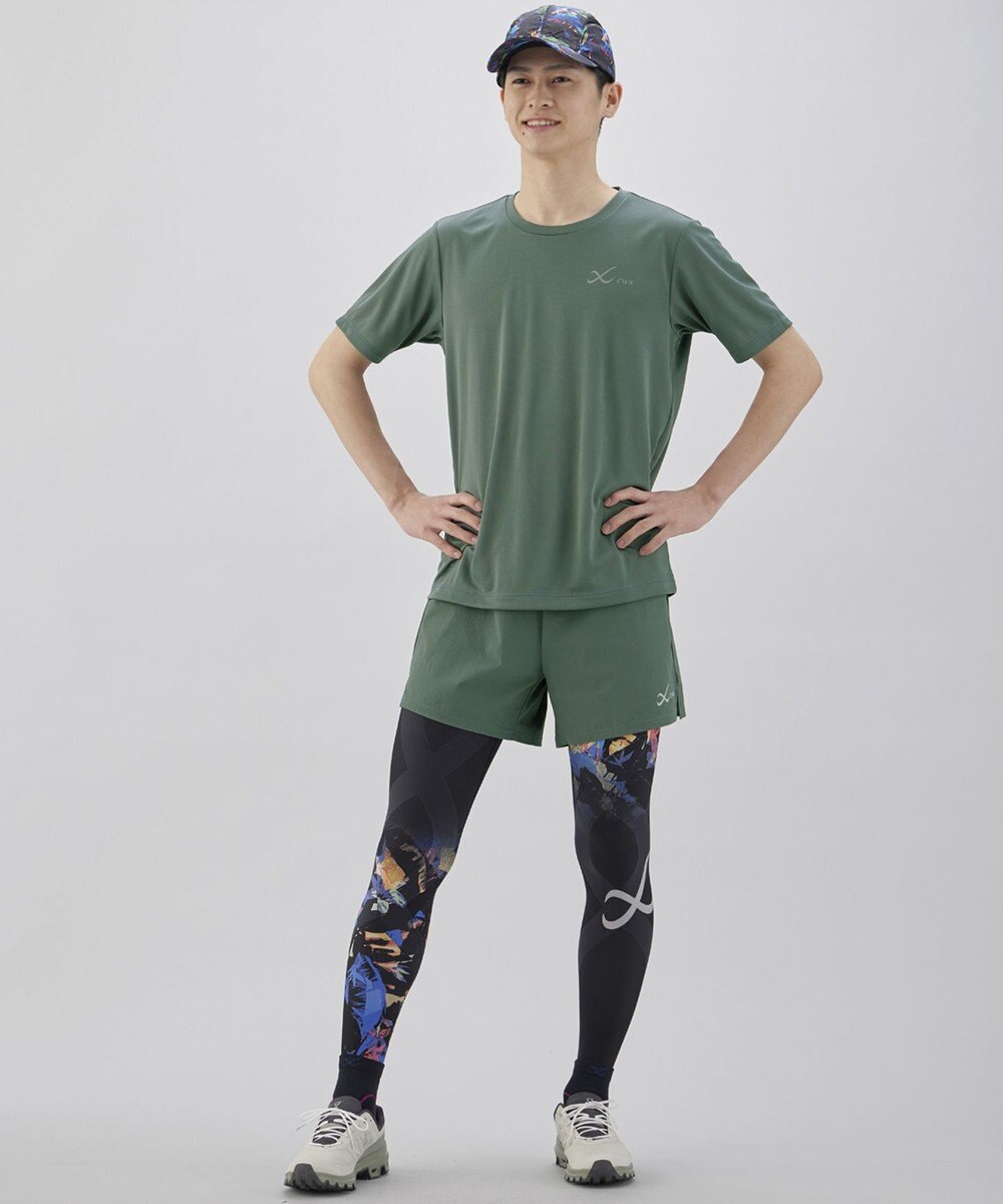 CW-X 【MEN】 CW-X トップス 【薄軽ランニングシャツ】 半袖 3分袖 Ｕネック 吸汗速乾性(本体) メンズ DLO155 /ワコール 