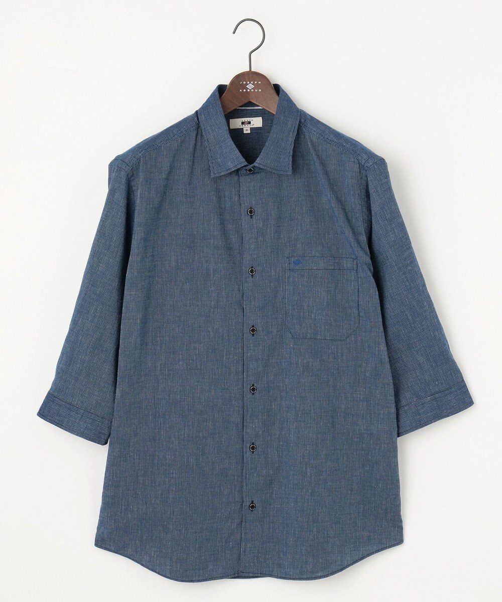 JOSEPH ABBOUD 【キングサイズ・サスティナブル・７分袖】コットンリヨセルリネンコードストライプ シャツ 