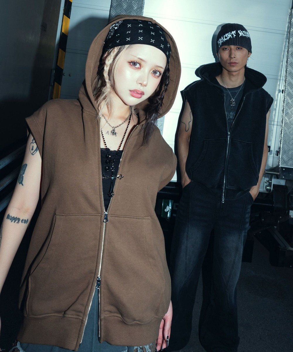 WEGO 【ユニセックス着用ITEM】ショートノースリーブZIPパーカー 