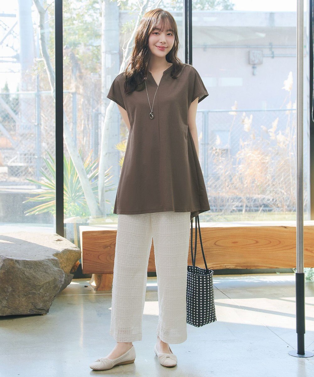 Tiaclasse L 【冷凛(ひやりん)カノコ】スキッパー襟フレンチスリーブチュニック 