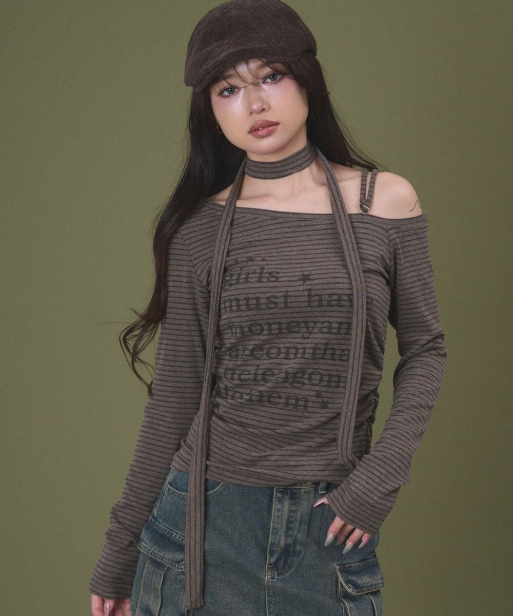 WEGO チョーカー付きボーダーロゴトップ 