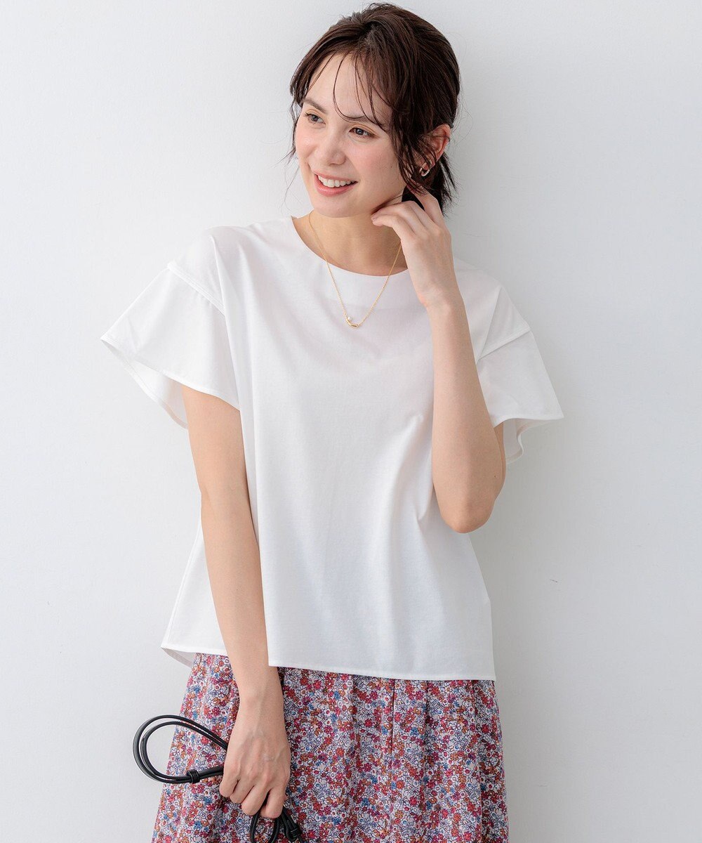 組曲 【WEB限定】プレーティング天竺フリルスリーブ Tシャツ 