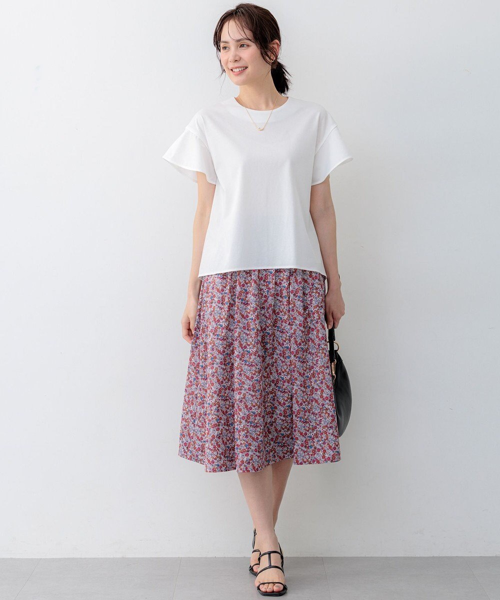 組曲 【WEB限定】プレーティング天竺フリルスリーブ Tシャツ 