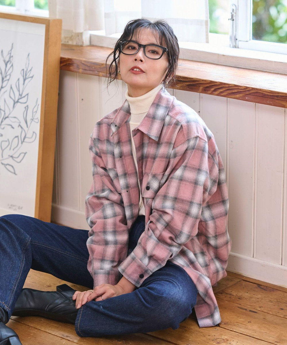 WEGO 【2025年秋冬新作/SMLサイズ展開/ユニセックス着用ITEM】オンブレチェックネルシャツ（LS） 