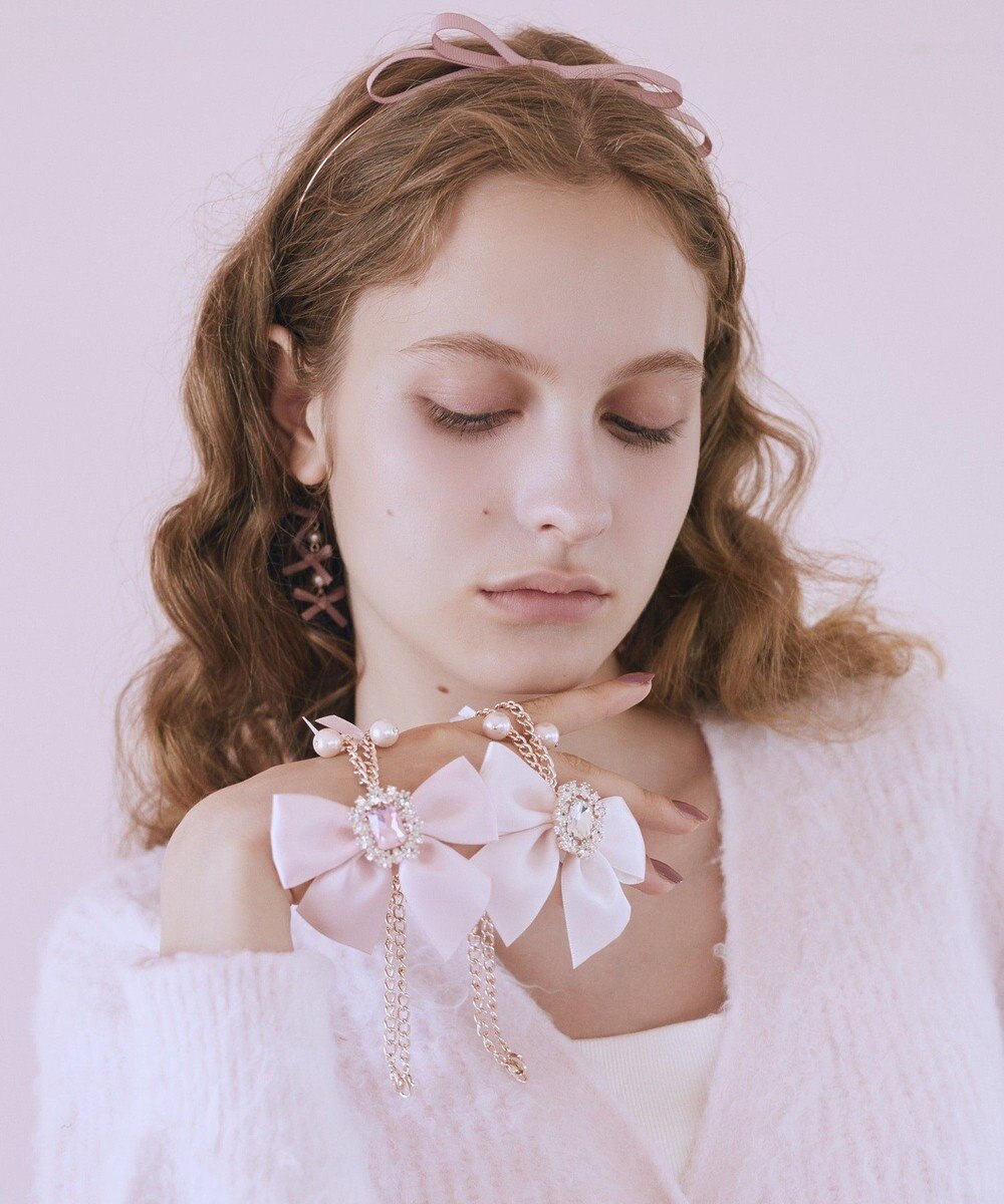 Maison de FLEUR ピンクマニアビジューリボンパールバッグチャーム 