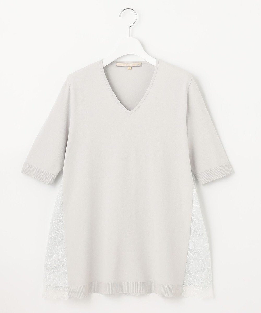 自由区 【洗える】クレープストレッチ バックレース ニット 