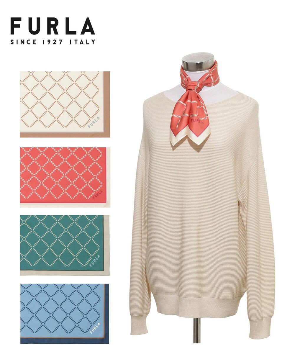 MOONBAT 【シルク100%】FURLA (フルラ) ダイアゴナルチェック 格子柄 シルクプリントスカーフ 58cm×58cm UV対策 手洗い可能 