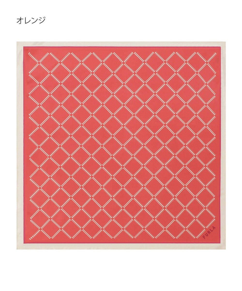 MOONBAT 【シルク100%】FURLA (フルラ) ダイアゴナルチェック 格子柄 シルクプリントスカーフ 58cm×58cm UV対策 手洗い可能 