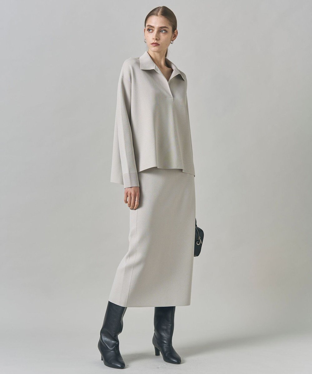 ICB L 【洗える】 シンセティックダブルフェイス スキッパーニットプルオーバー 