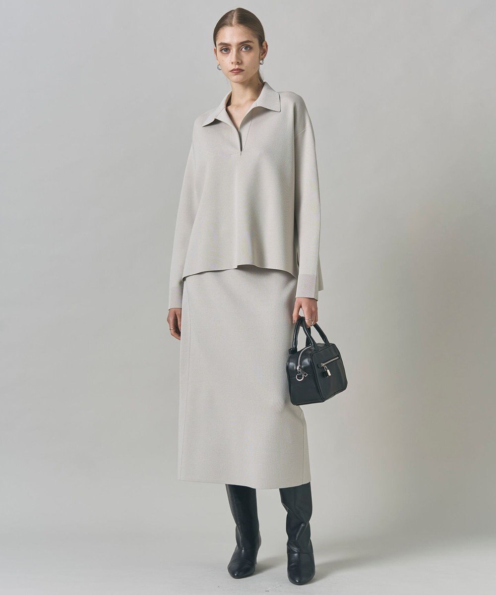 ICB L 【洗える】 シンセティックダブルフェイス スキッパーニットプルオーバー 