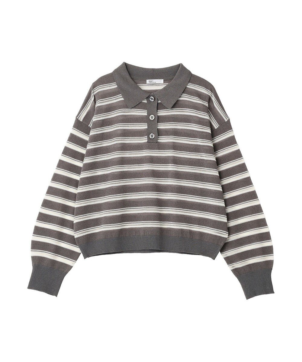 CRAFT STANDARD BOUTIQUE シアーボーダーポロ衿ニットプルオーバー 