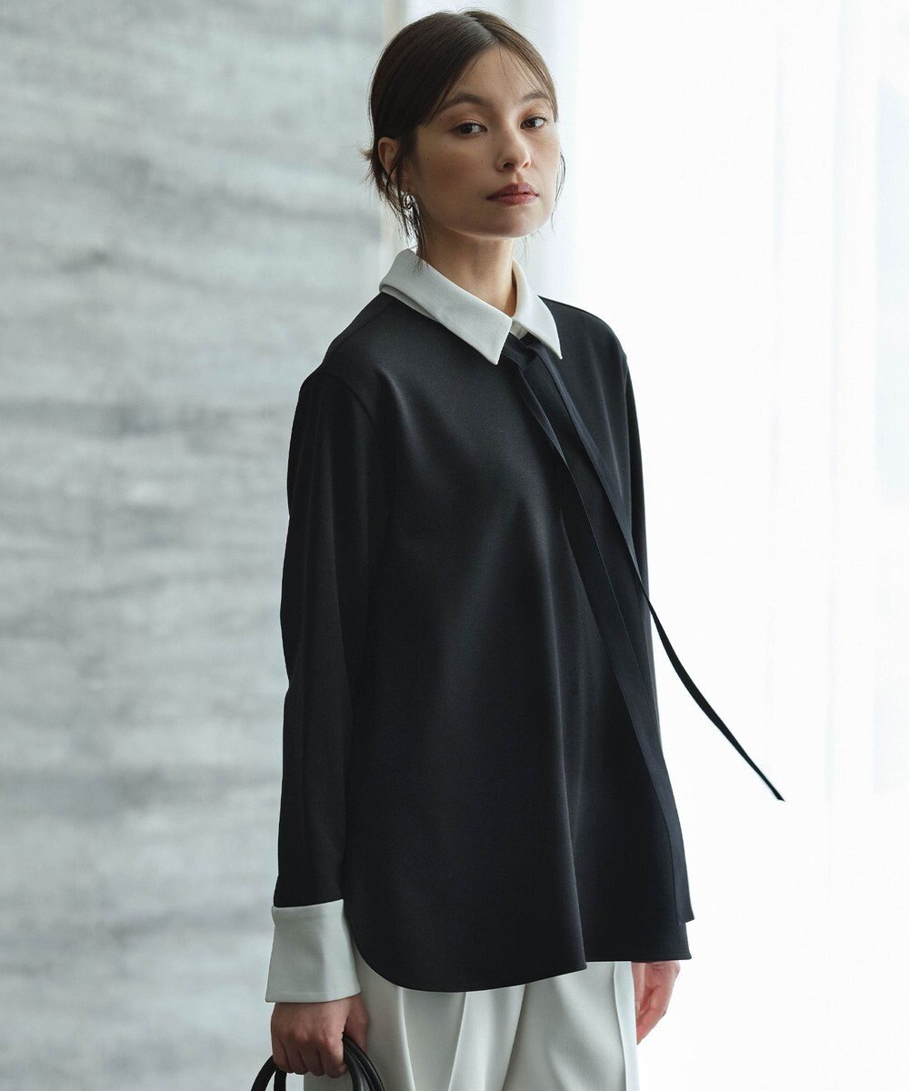 ICB L 【WEB限定カラーあり】マラボーテＷジョーゼット ボウタイ付きシャツカラートップス 