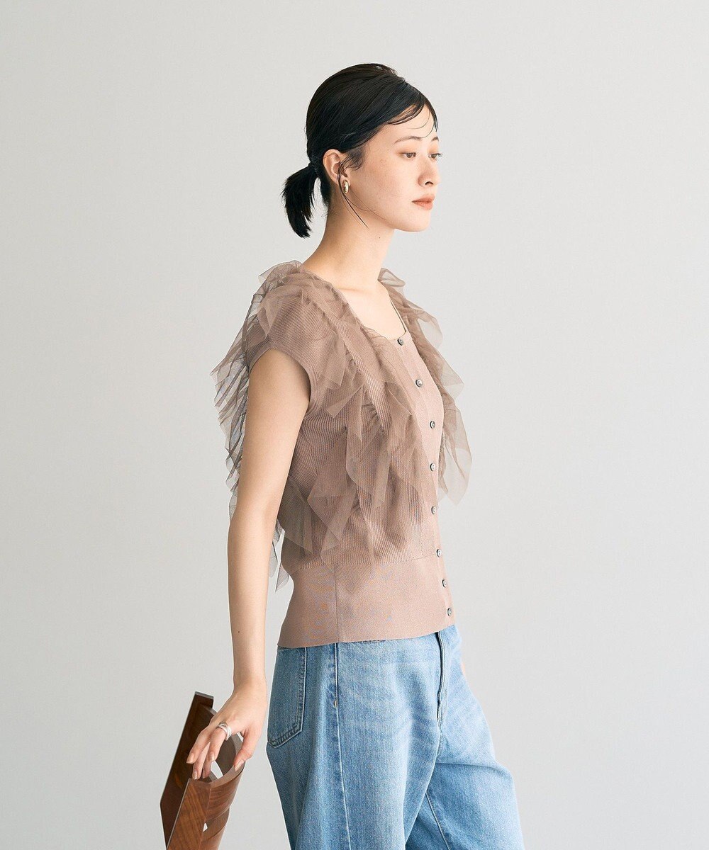 YECCA VECCA チュールラッフルノースリーブカーディガン 
