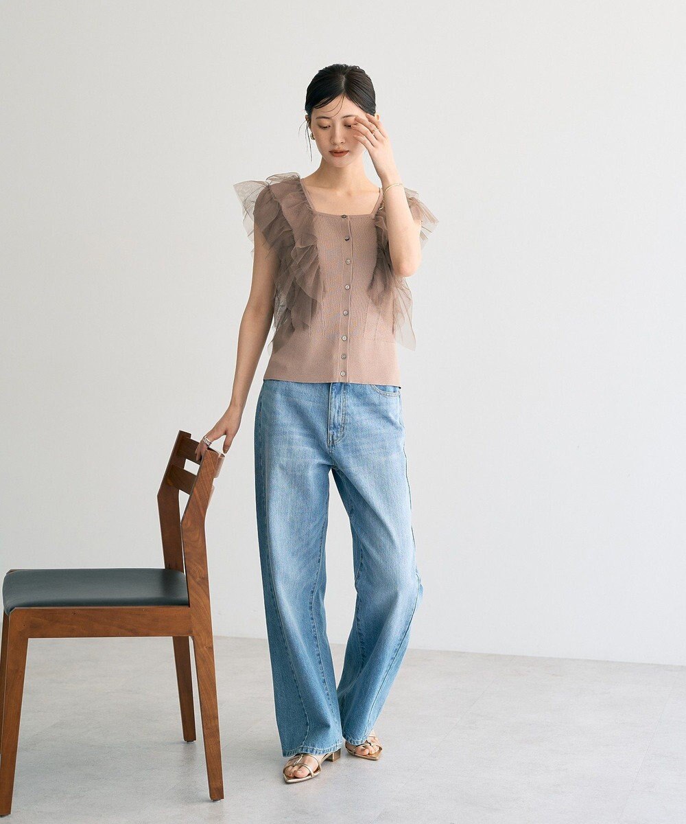 YECCA VECCA チュールラッフルノースリーブカーディガン 